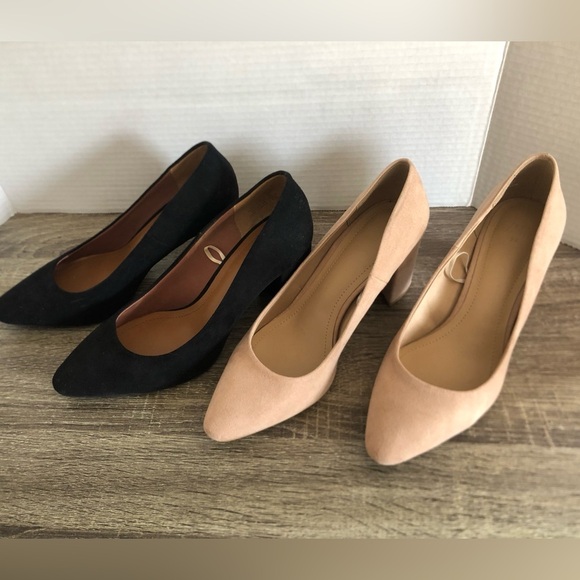 H&M Black and Tan Women's Chunky Heeled Pumps - Picture 1 of 13